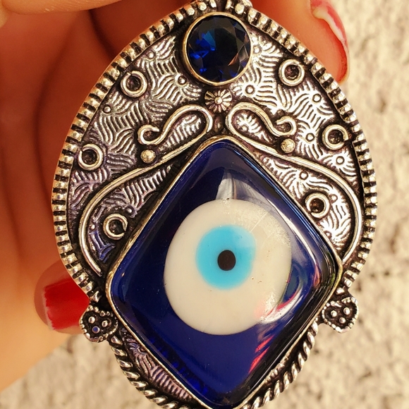 New Blue Evil Eye and Blue Topaz 925 Silver Pendant. - Picture 7 of 13